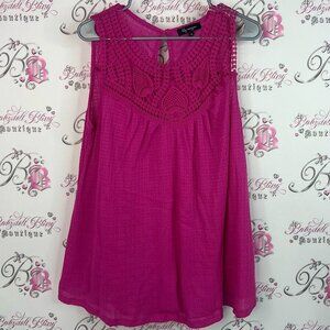 Lily Morgan tank top flowy Elegant Magenta Crochet Detail Blouse